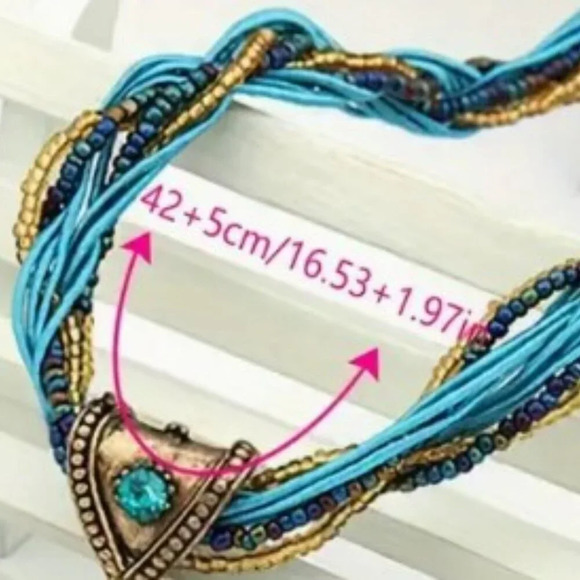 NWT Unique Handwoven Rice Bead Necklace - Bohemian Chic Round Gemstone Pendant - Picture 5 of 5